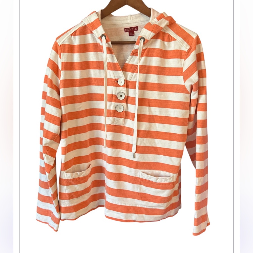 MERONA women’s orange and white striped hoodie sweatshirt/ size XL
